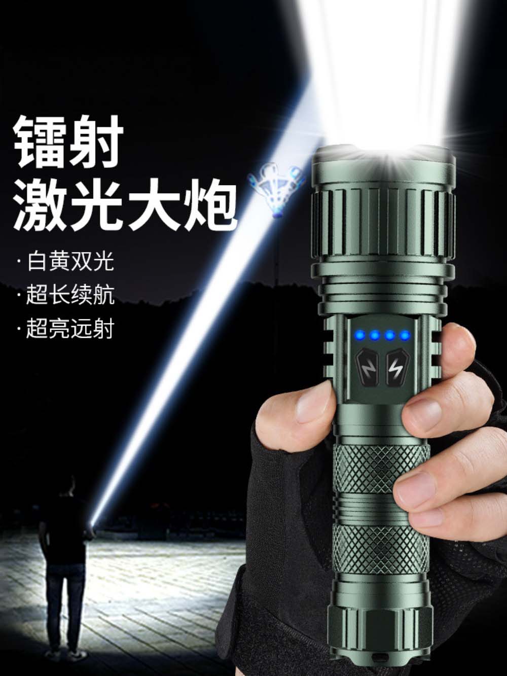 强光手电筒充电户外超亮便携远射家用巡逻大容量超长续航照明灯